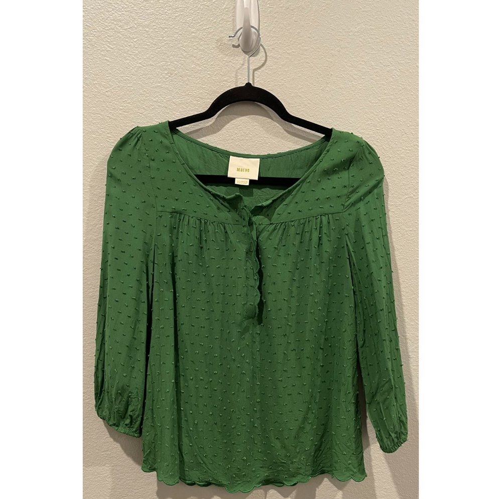 MAEVE Green Scalloped Hemmed Blouse